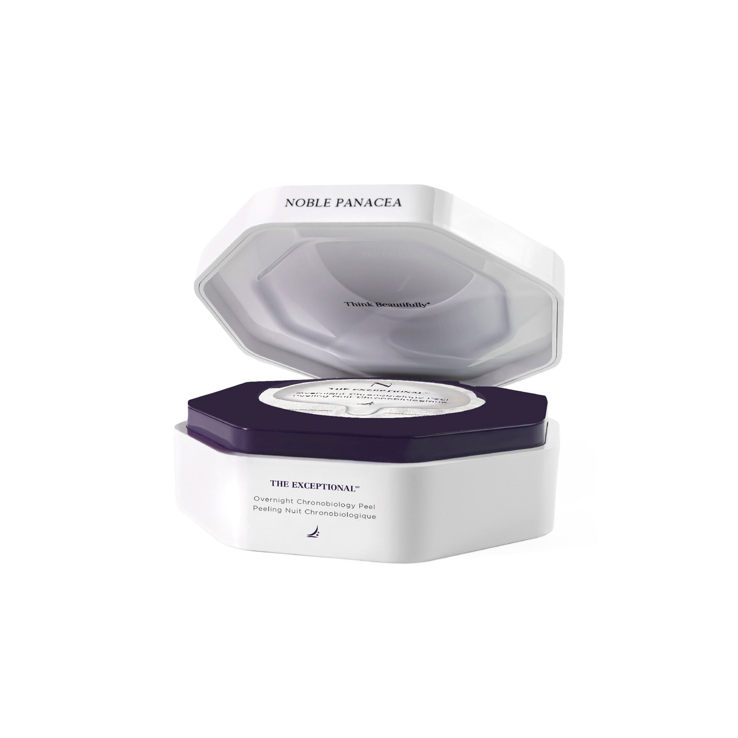Cosmetic container with 'Noble Panacea' branding on a white background