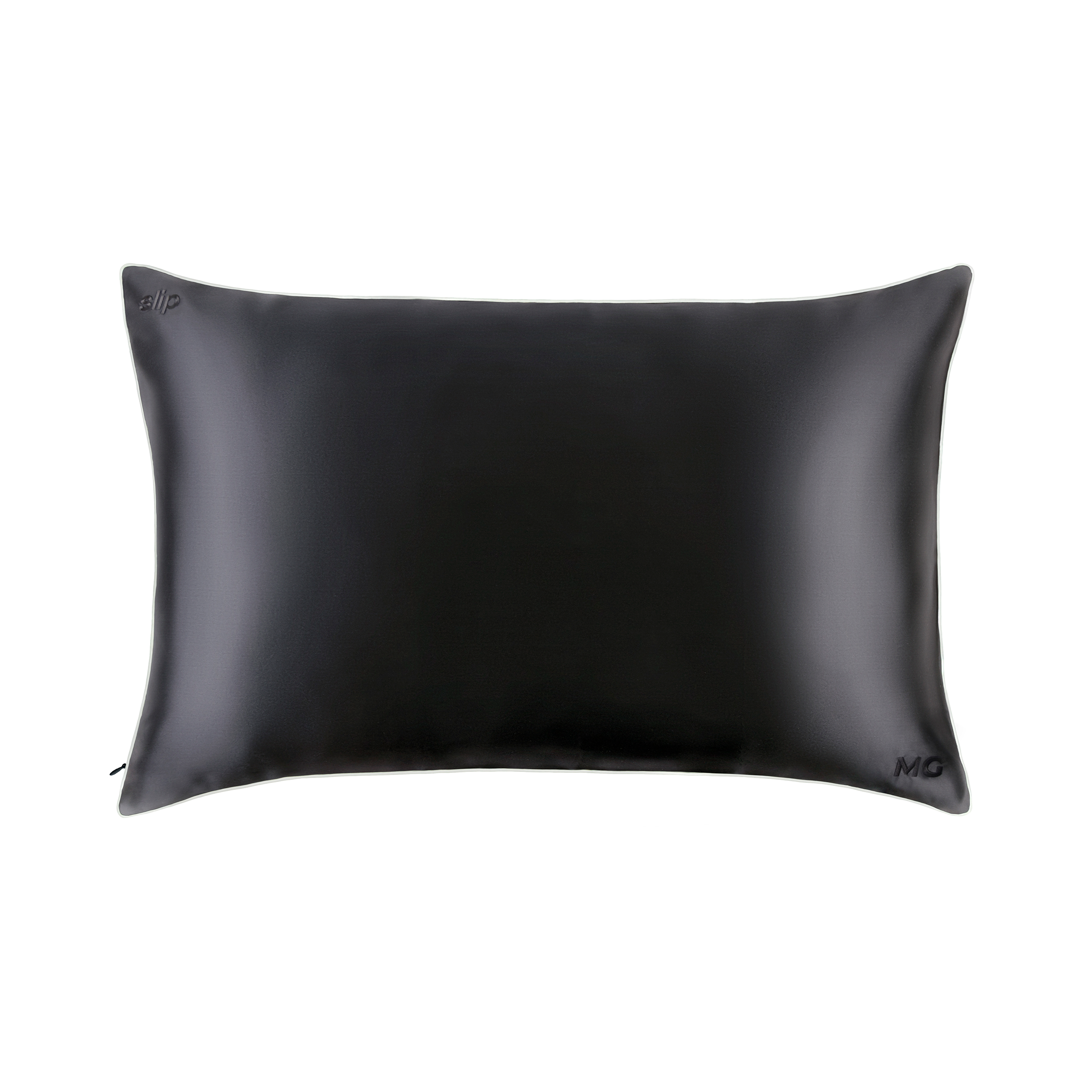 A black silk zippered pillowcase