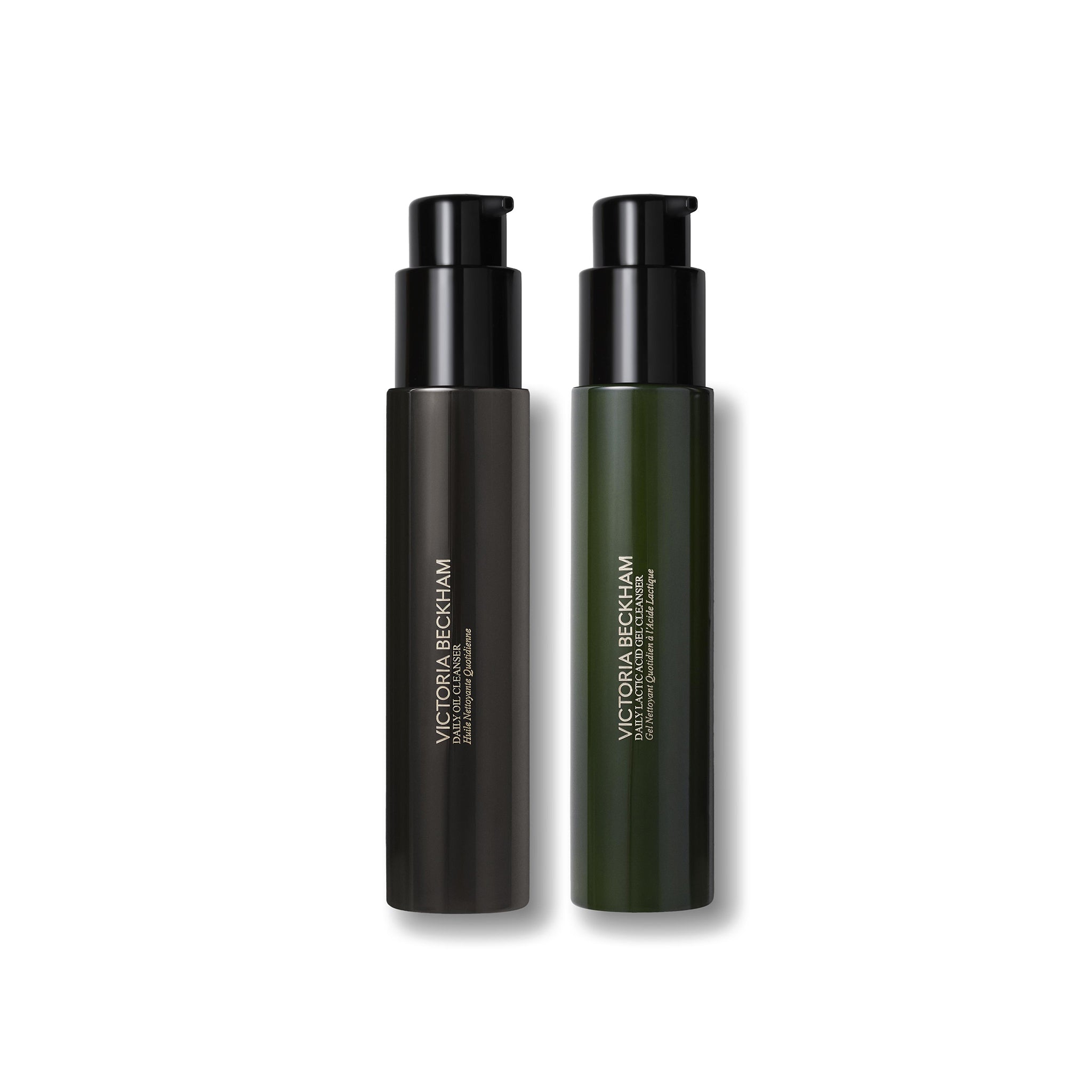Two bottles of Victoria Beckham skincare product on a white background