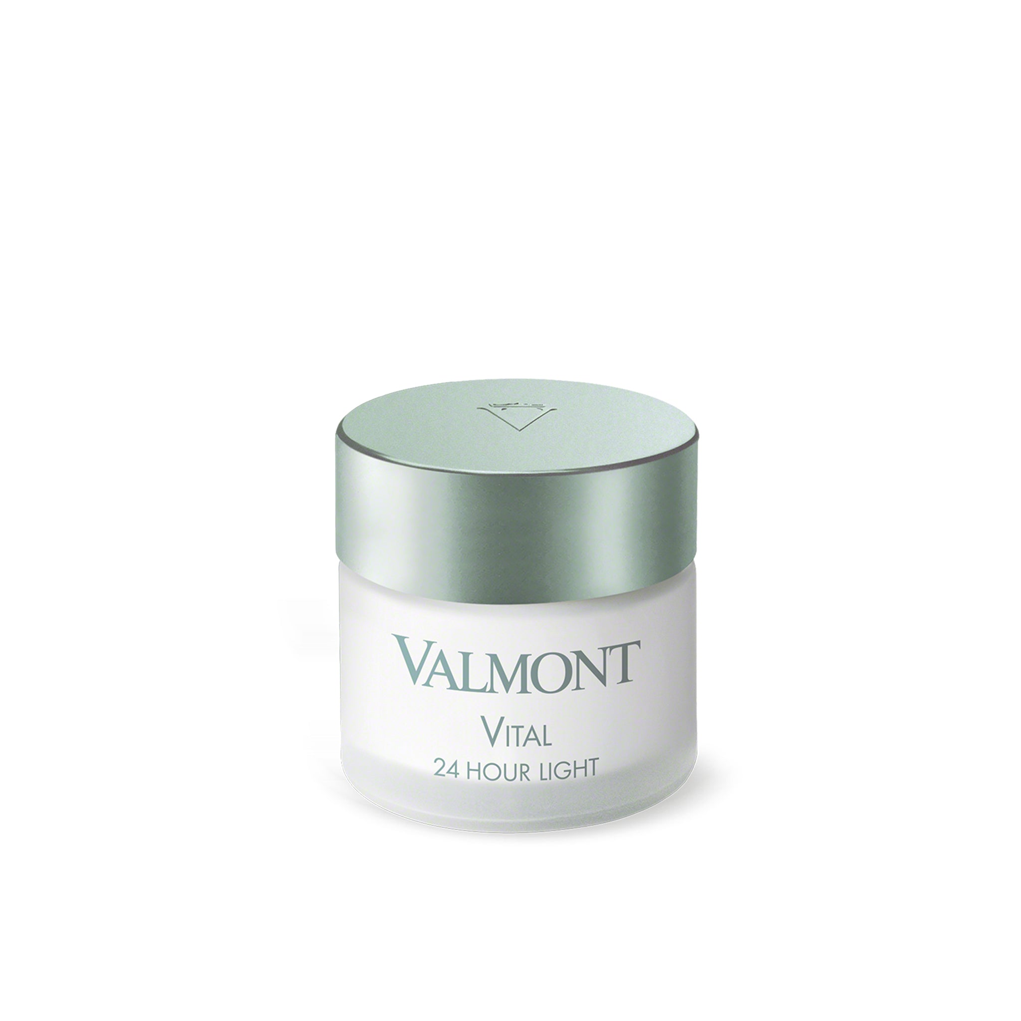 Valmont skincare jar with green lid on a white background