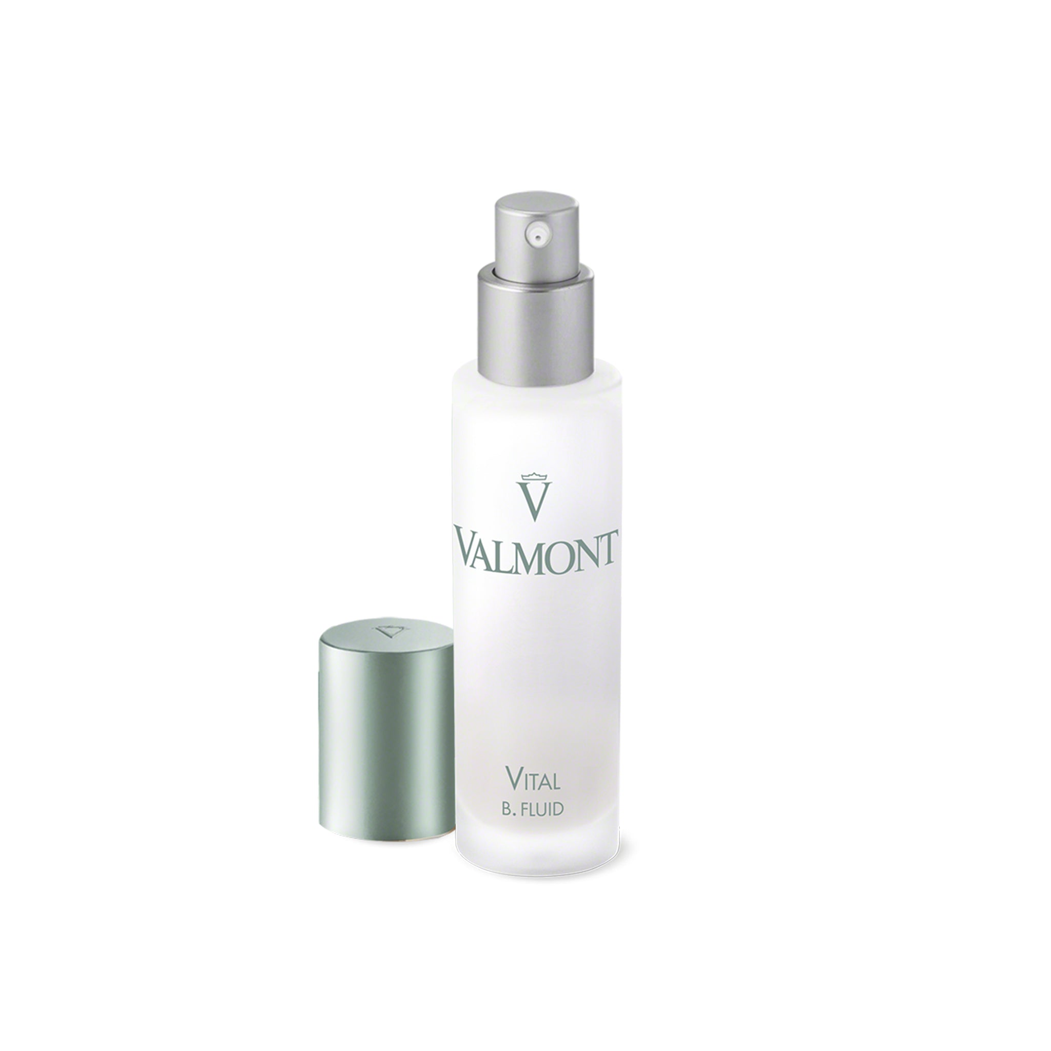 Valmont skincare bottle with silver cap on a white background