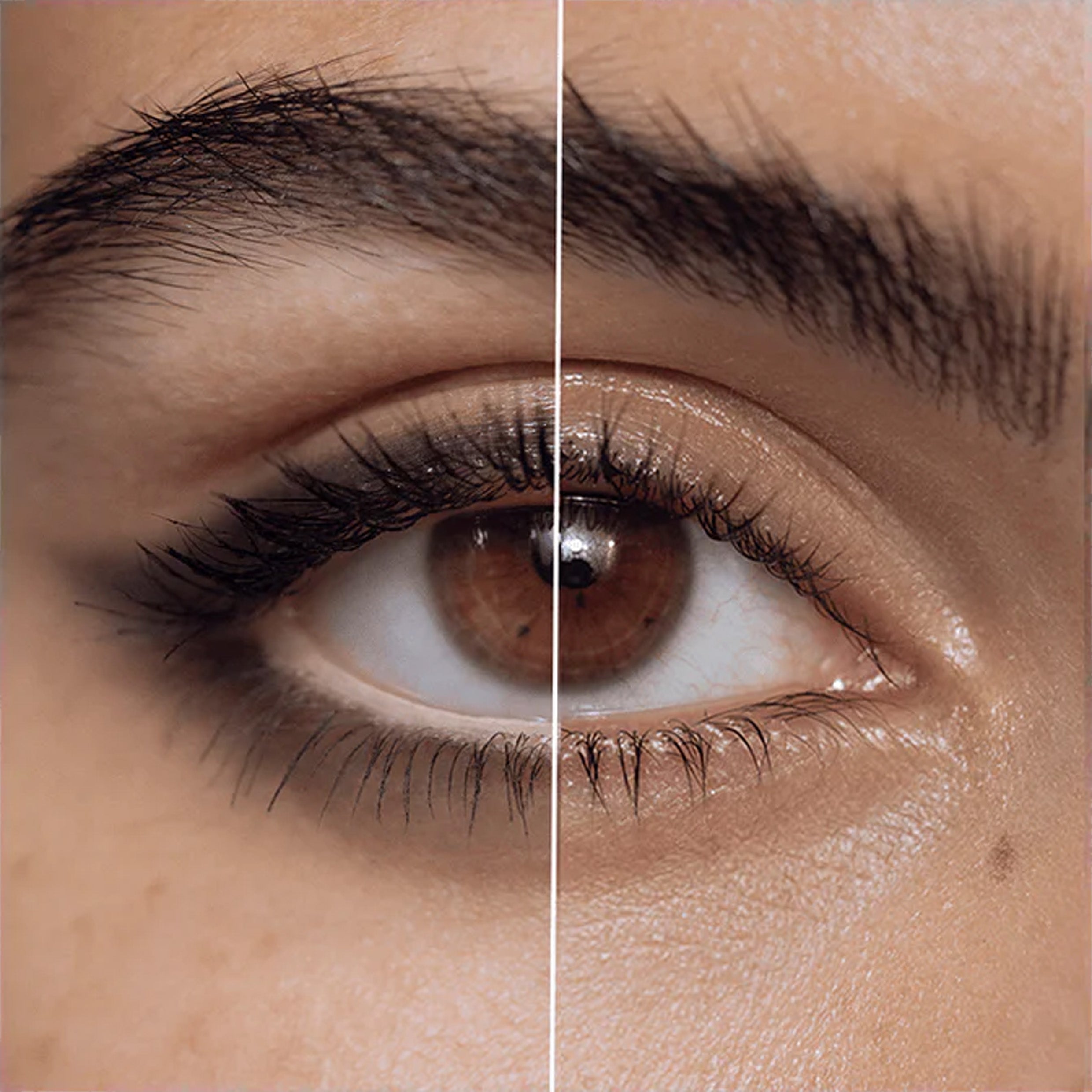 Close up of model's eye wearing neutral eyeliner