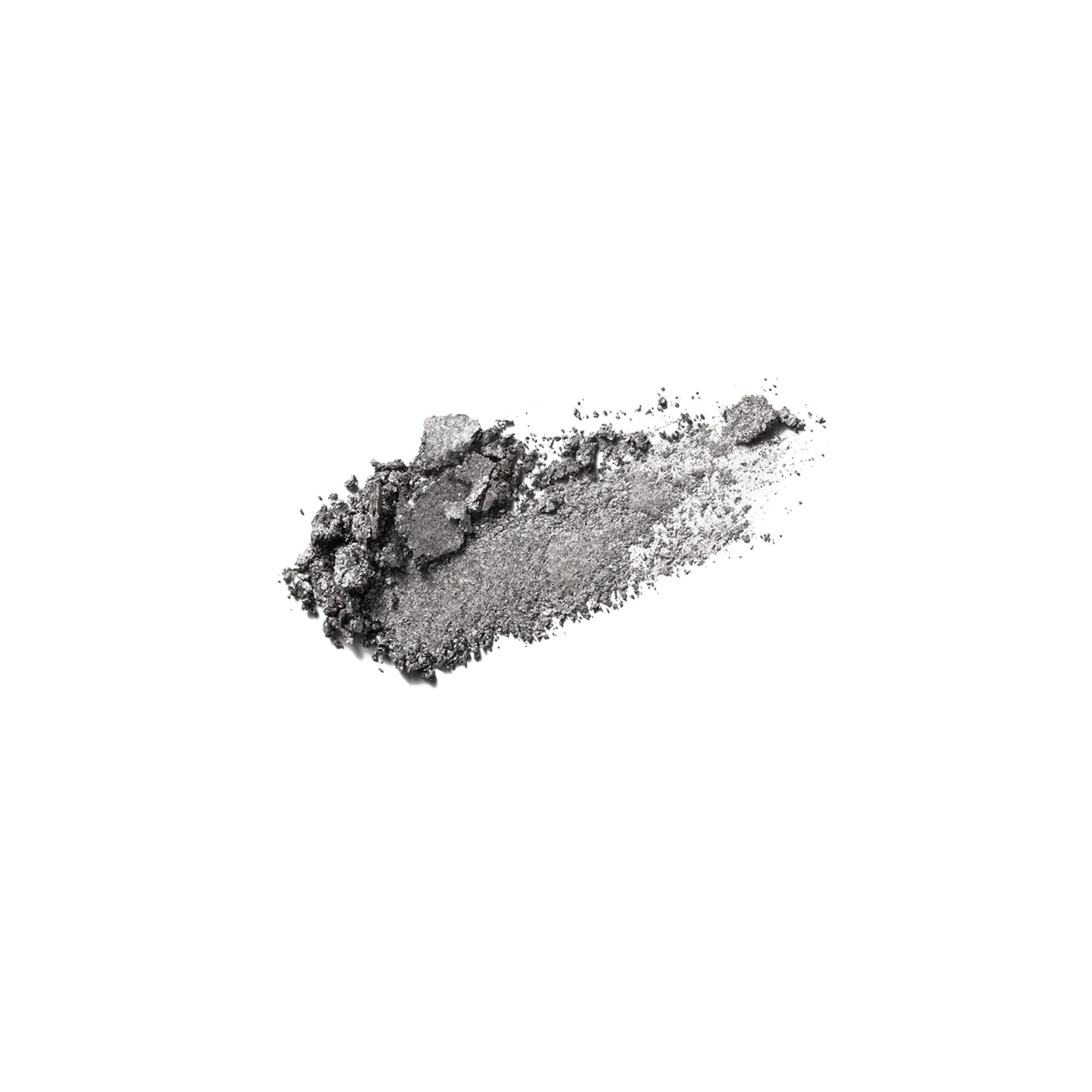 Silver shimmery eyeshadow swatch on a plain white background