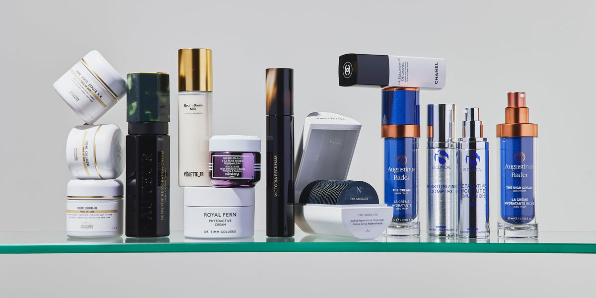 Cremes and Moisturisers arranged in the Skincare Edit photography archive