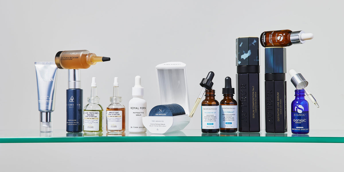 Serums arranged in the Skincare Edit photography archive