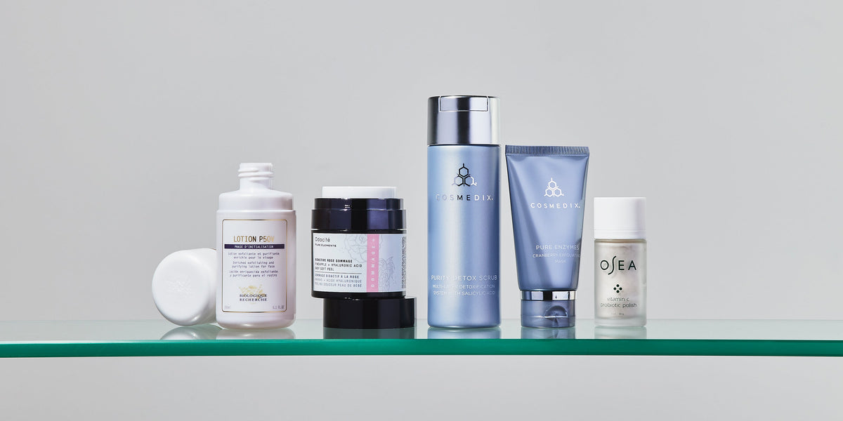 Exfoliants & Peels arranged in the Skincare Edit photography archive