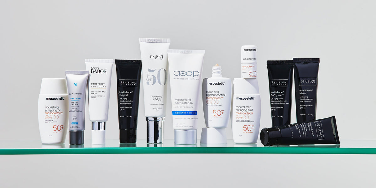 Suncare arranged in the Skincare Edit photography archive