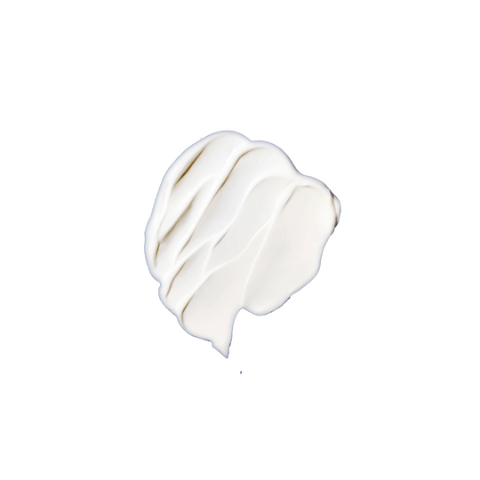 A white eye cream swatch shown on a white background.