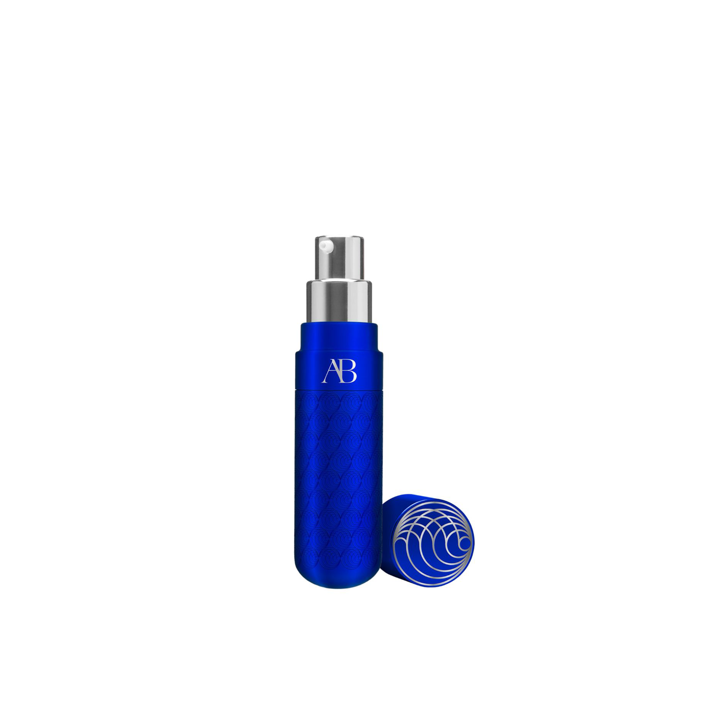 An blue airless pump container for face serum