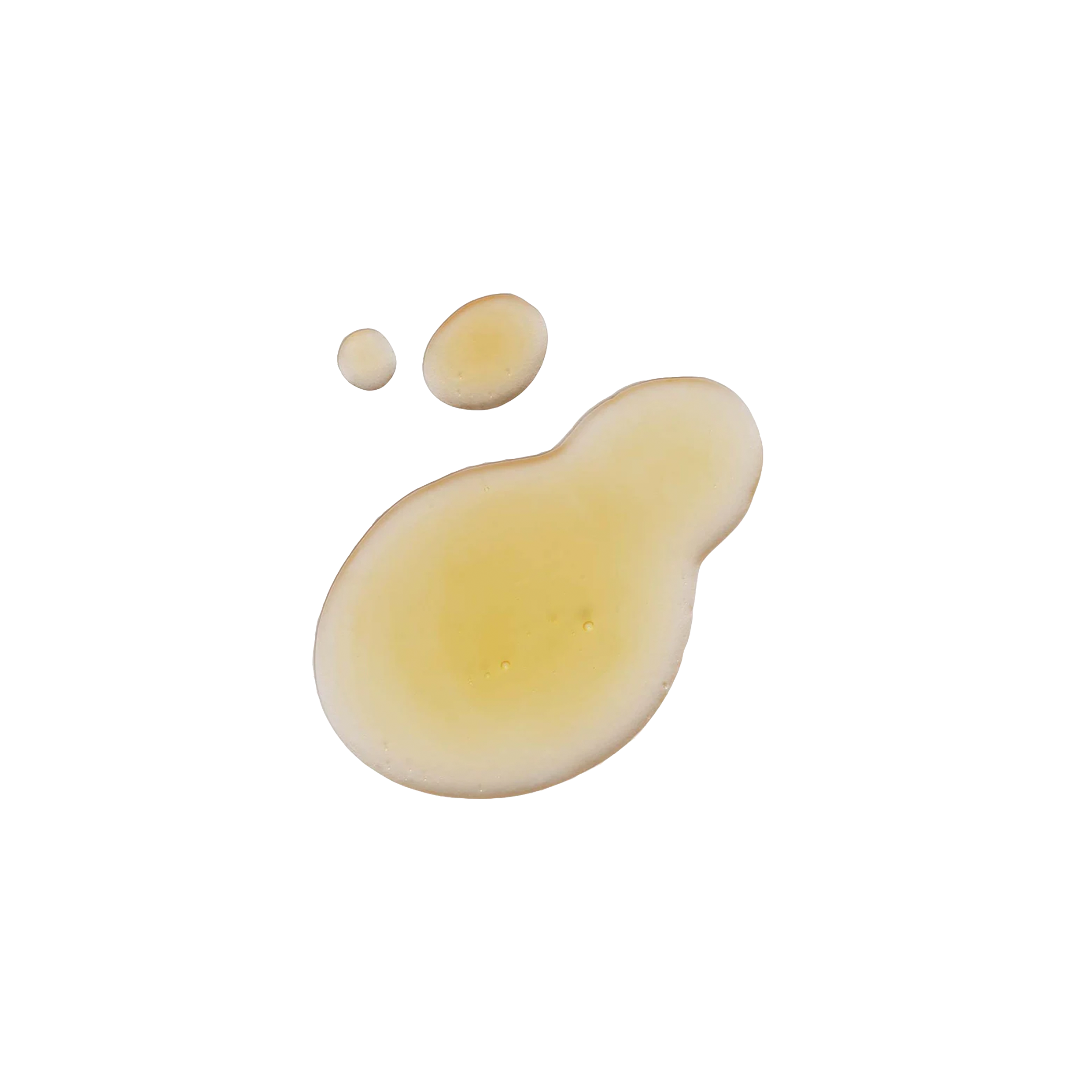 Yellow liquid droplets on a white background, showing texture of facial serum