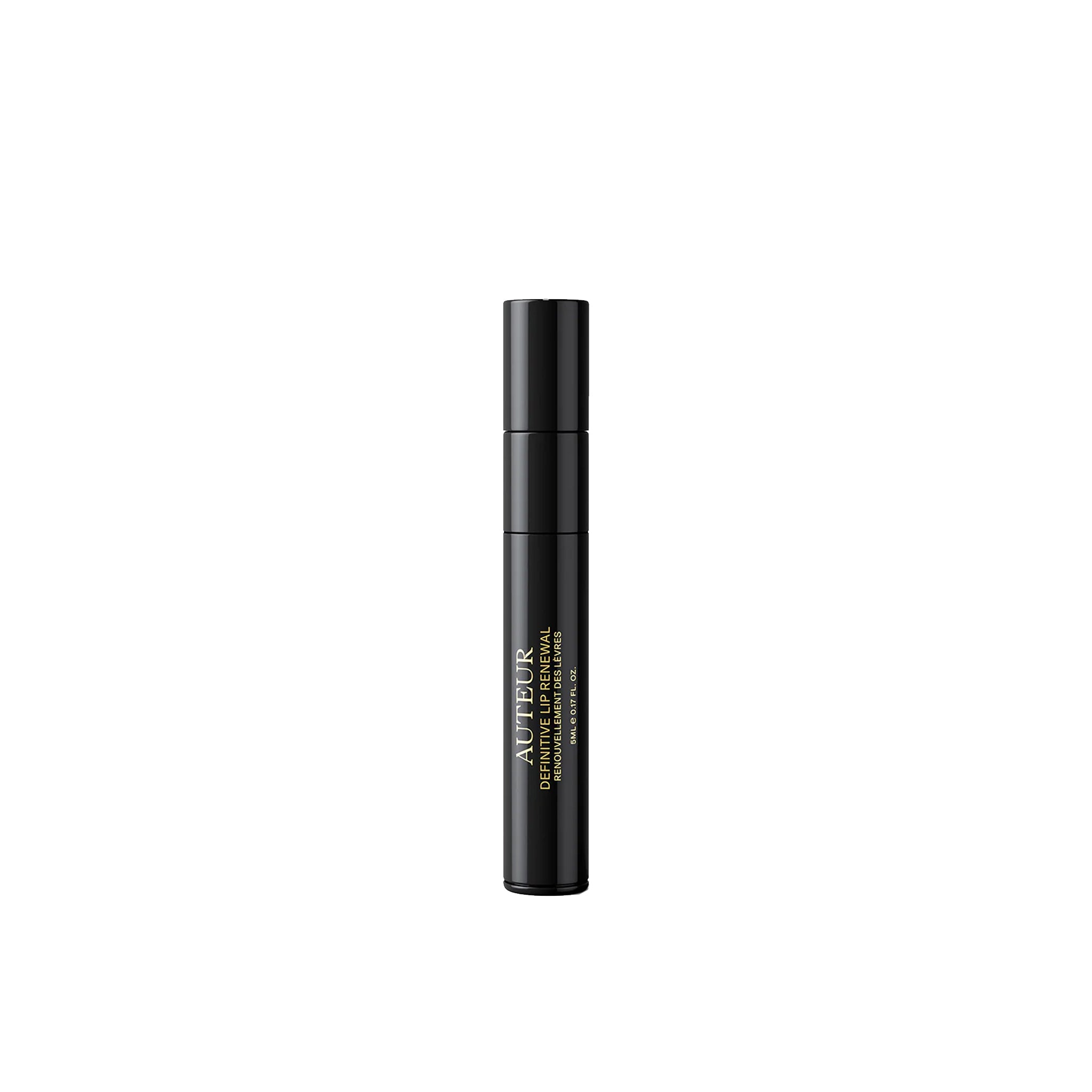 Black cosmetic serum bottle with visible brand name on a white background