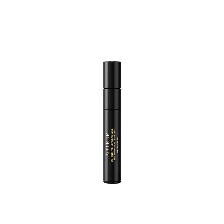 Black cosmetic serum bottle with visible brand name on a white background