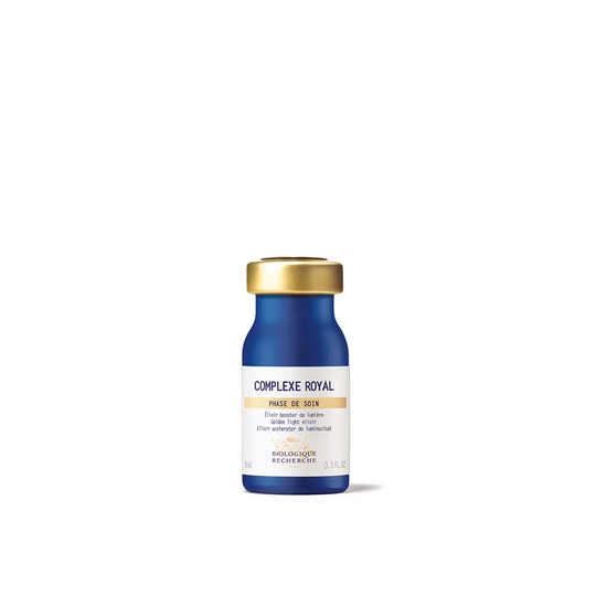 A blue glass vial of Biologique Recherche Complexe Royal