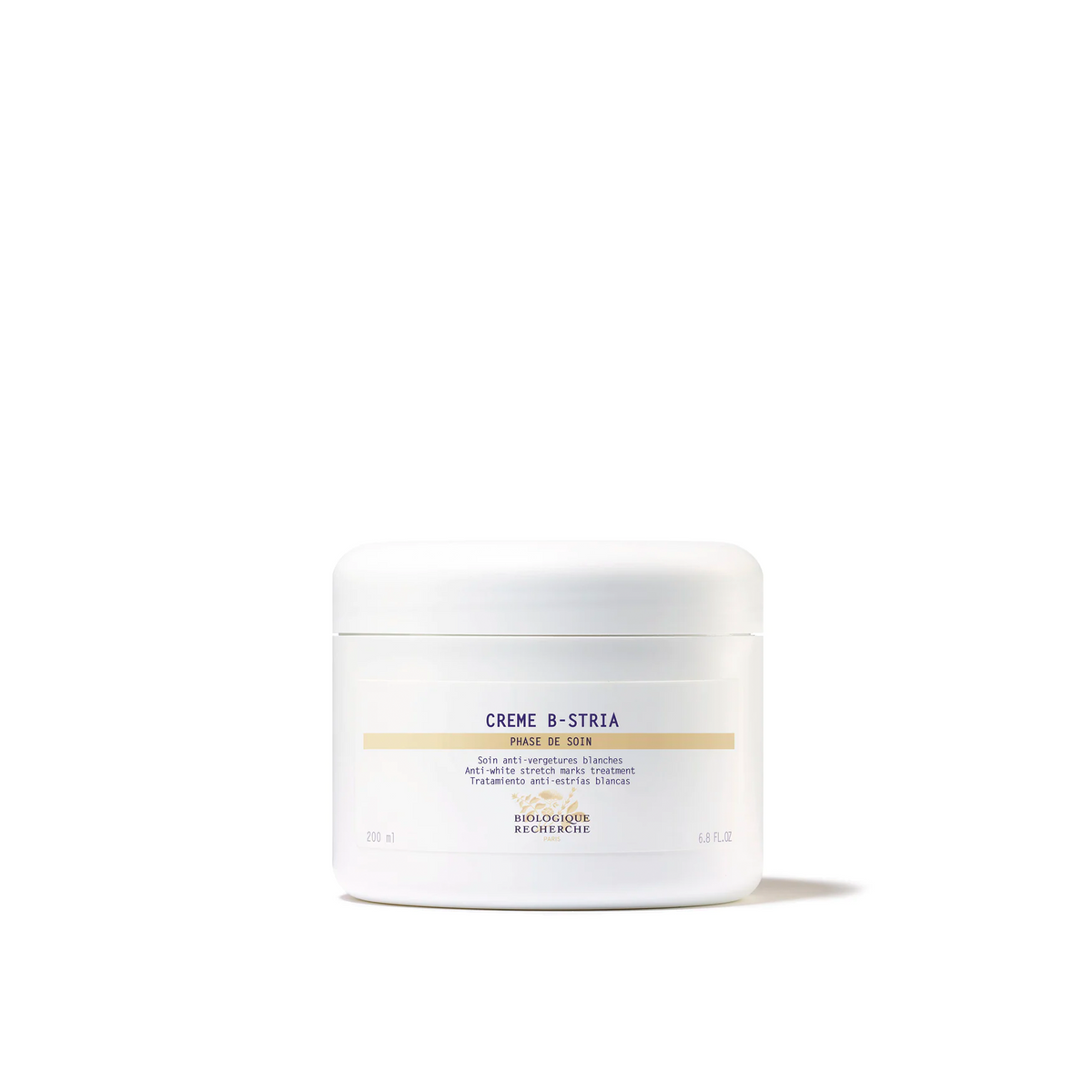 A jar of Biologique Recherche Crème B-Stria against a white background.