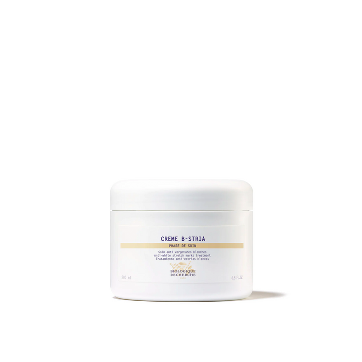 A jar of Biologique Recherche Crème B-Stria against a white background.