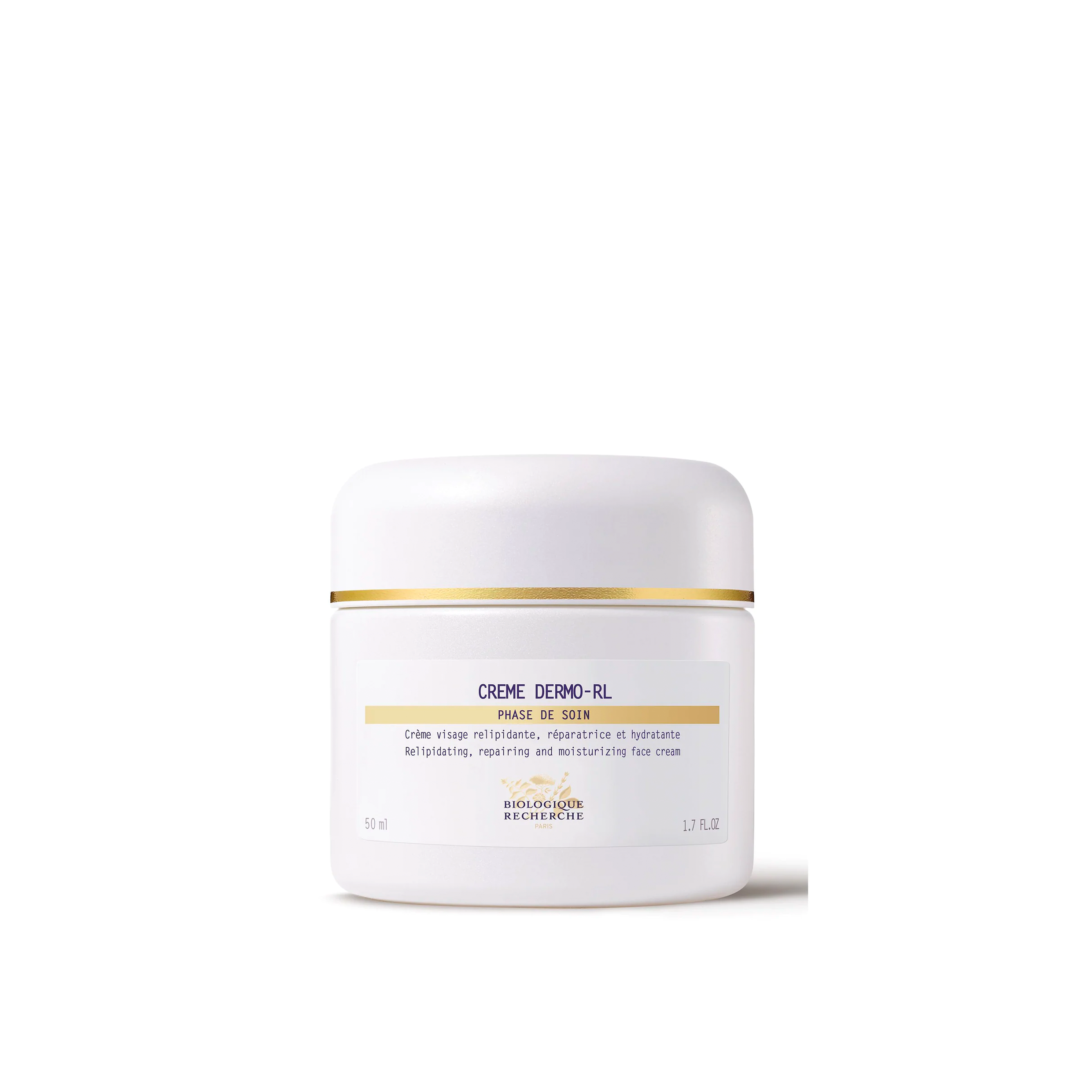 A jar of Biologique Recherche Crème Dermo-RL, a rich moisturizing cream designed for dry and deficient skin.