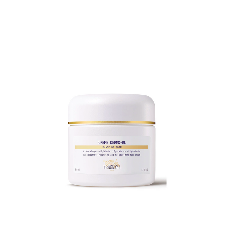 A jar of Biologique Recherche Crème Dermo-RL, a rich moisturizing cream designed for dry and deficient skin.