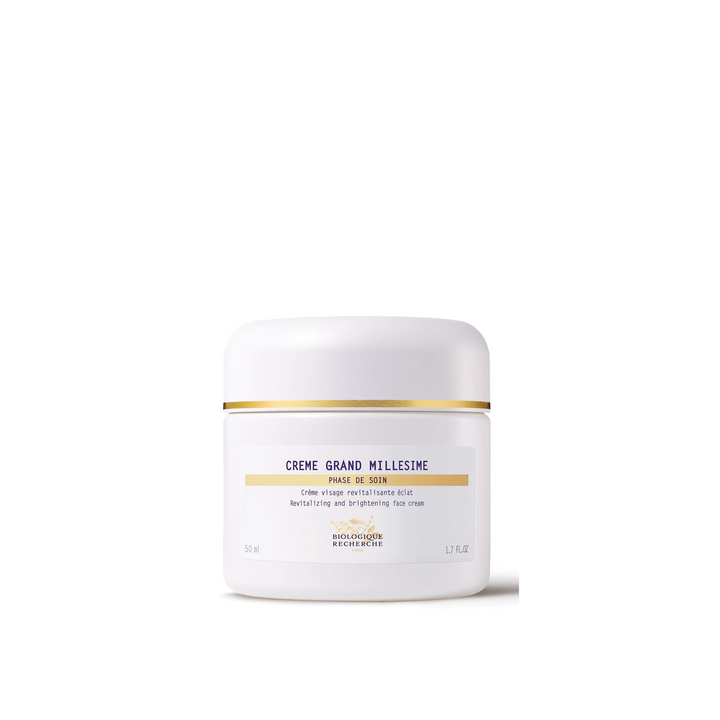 A jar of Biologique Recherche Crème Grand Millésime, a multi-functional cream designed for mature and dehydrated skin.