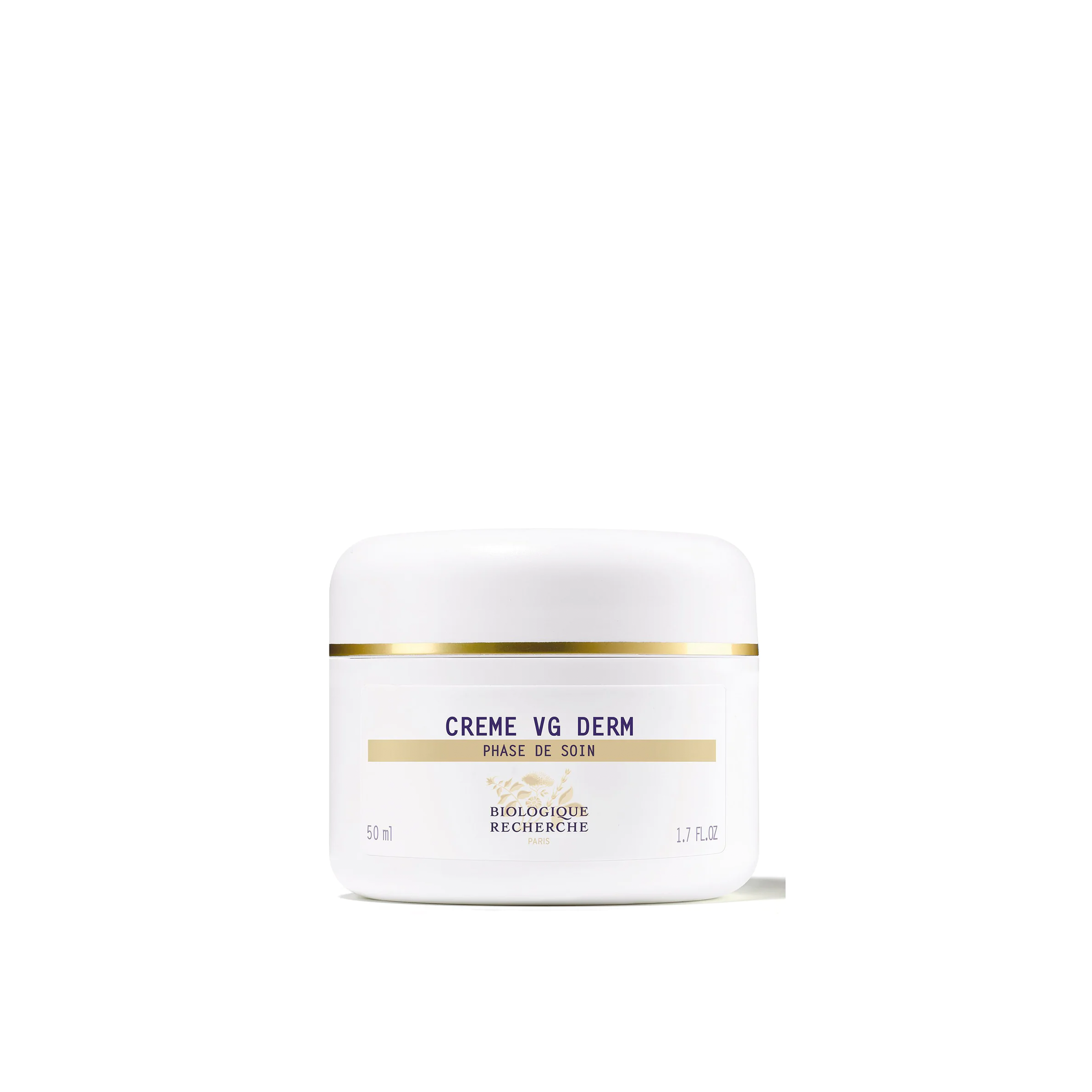 A jar of Biologique Recherche Crème VG Derm, a beige-colored cream designed for skin hydration and barrier repair.
