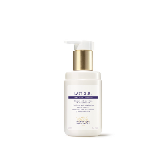 A pump bottle of Biologique Recherche Lait S.R. cleanser.