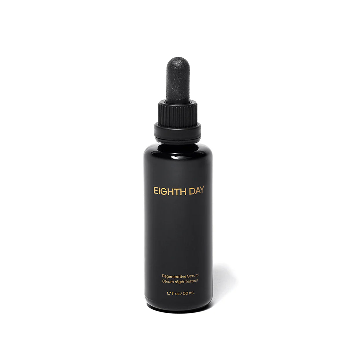 Black bottle with dropper labeled 'Eighth Day' on a white background