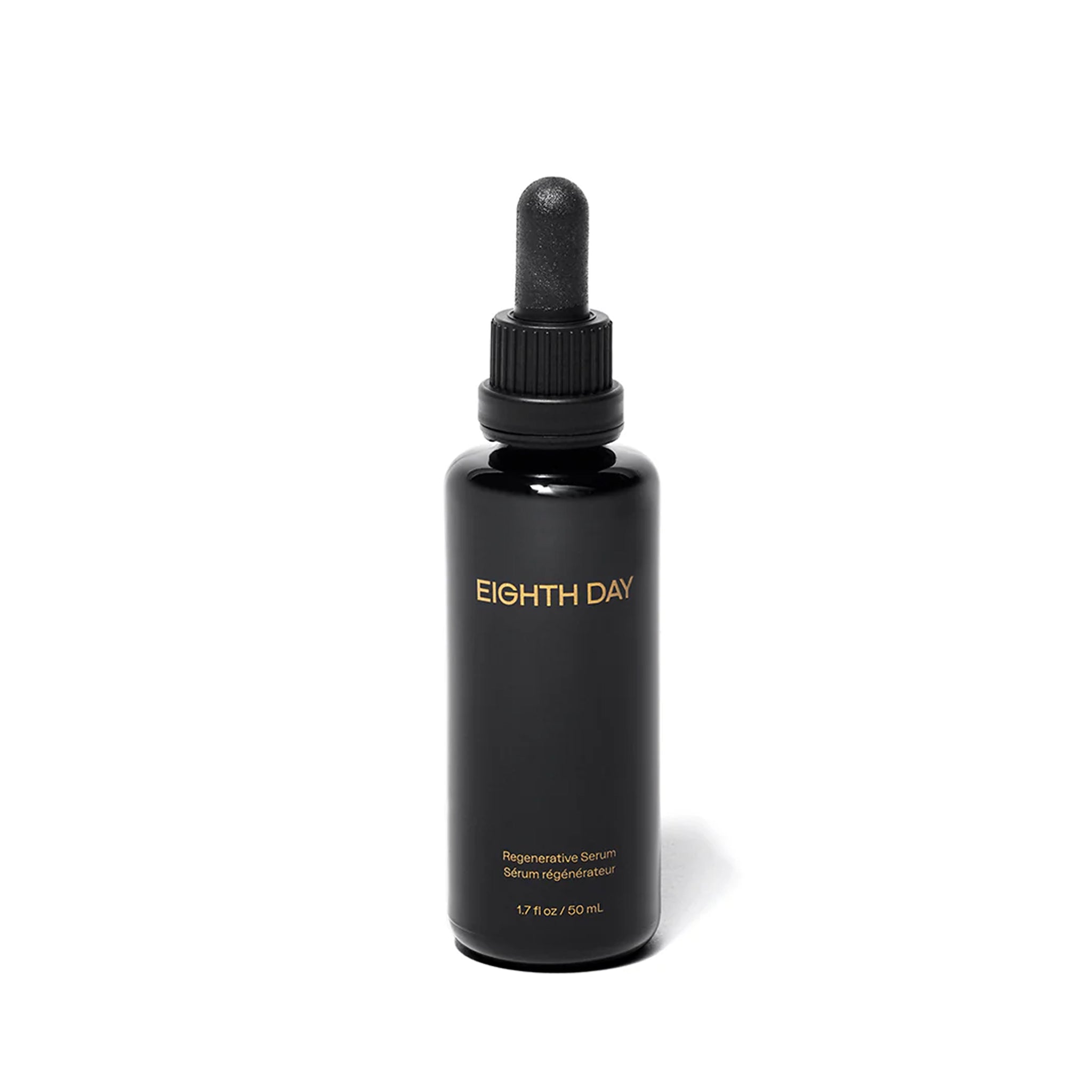 Black bottle with dropper labeled 'Eighth Day' on a white background