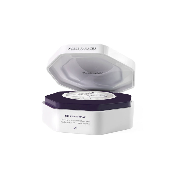 Cosmetic container with 'Noble Panacea' branding on a white background