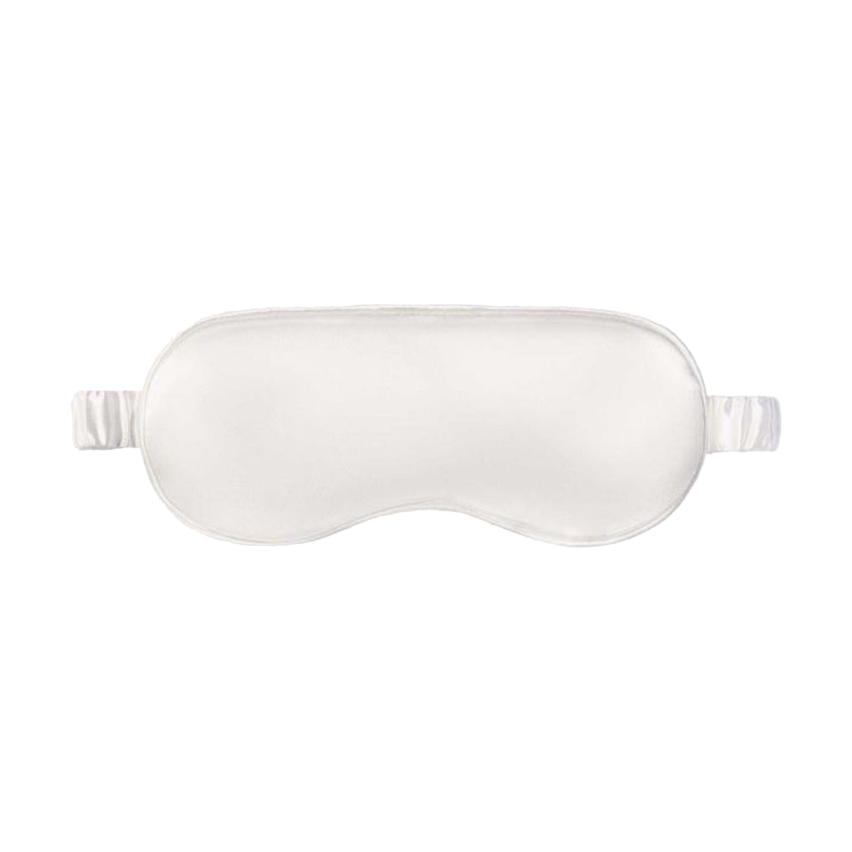 A white silk sleep mask with an elastic band.