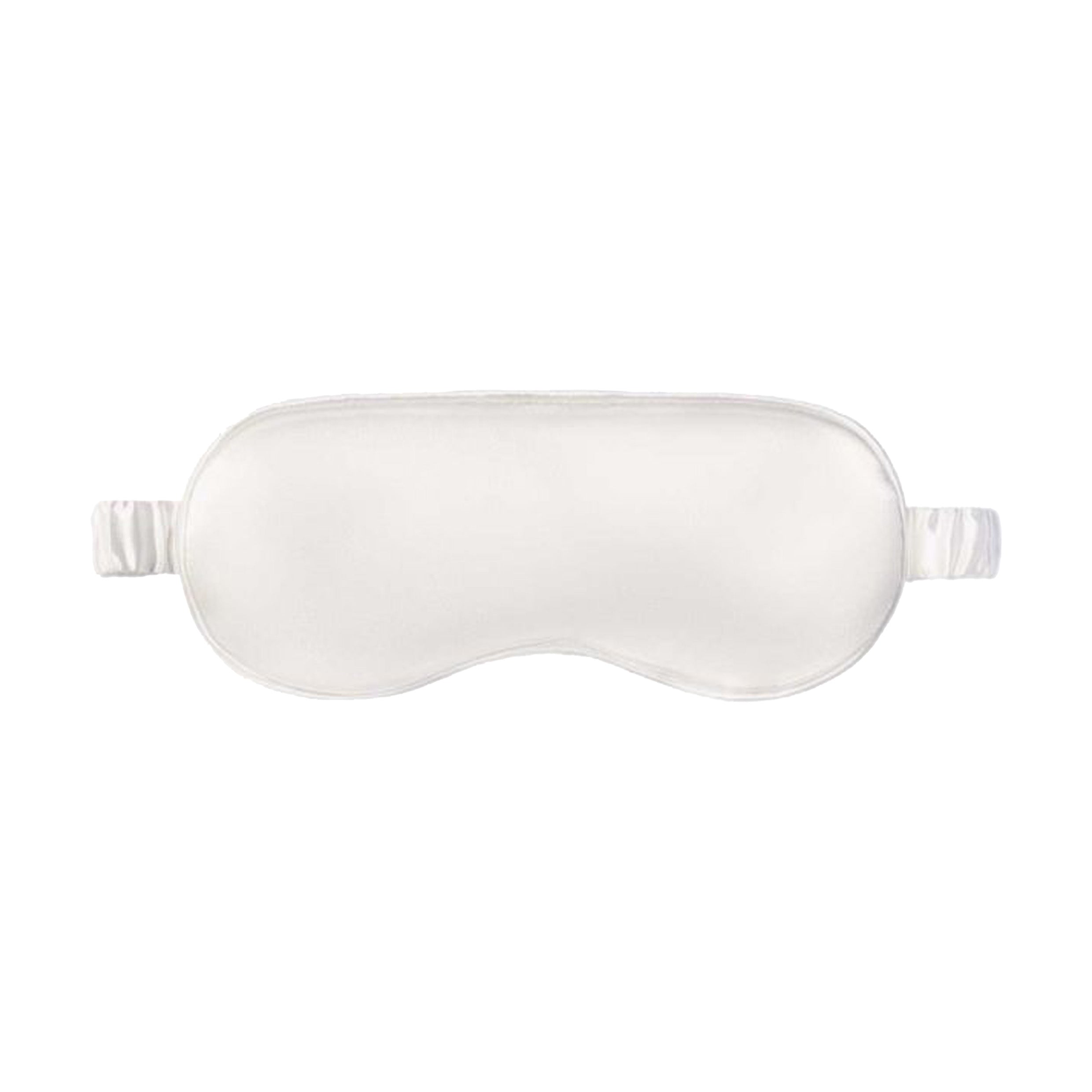 A white silk sleep mask with an elastic band.