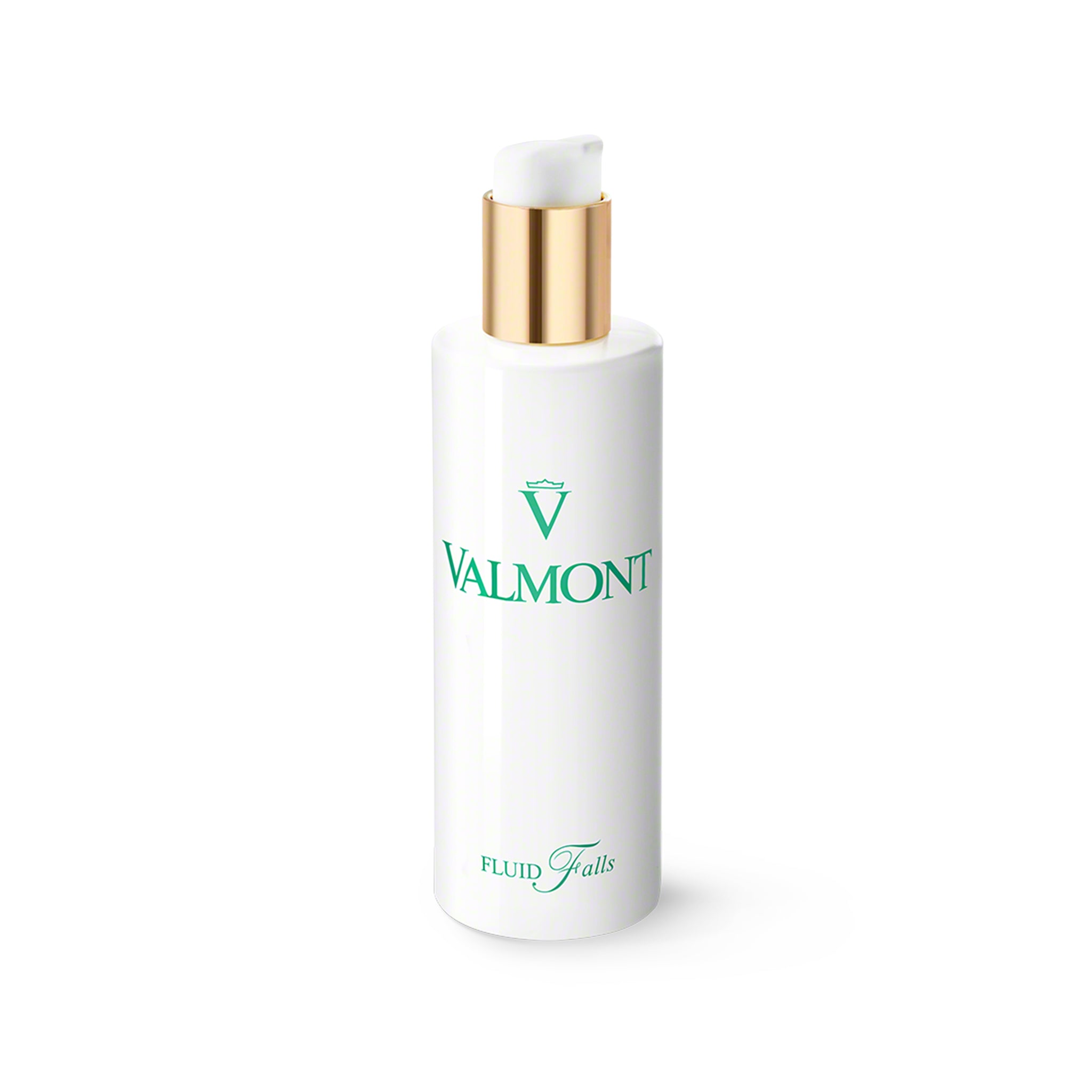 Valmont skincare bottle with gold cap on a white background