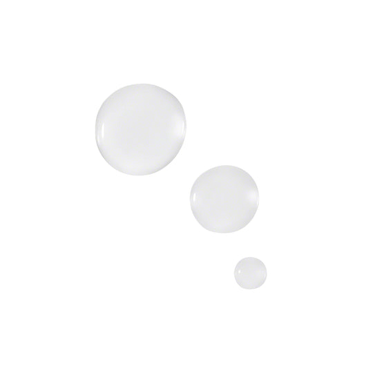 Three white spherical objects on a white background