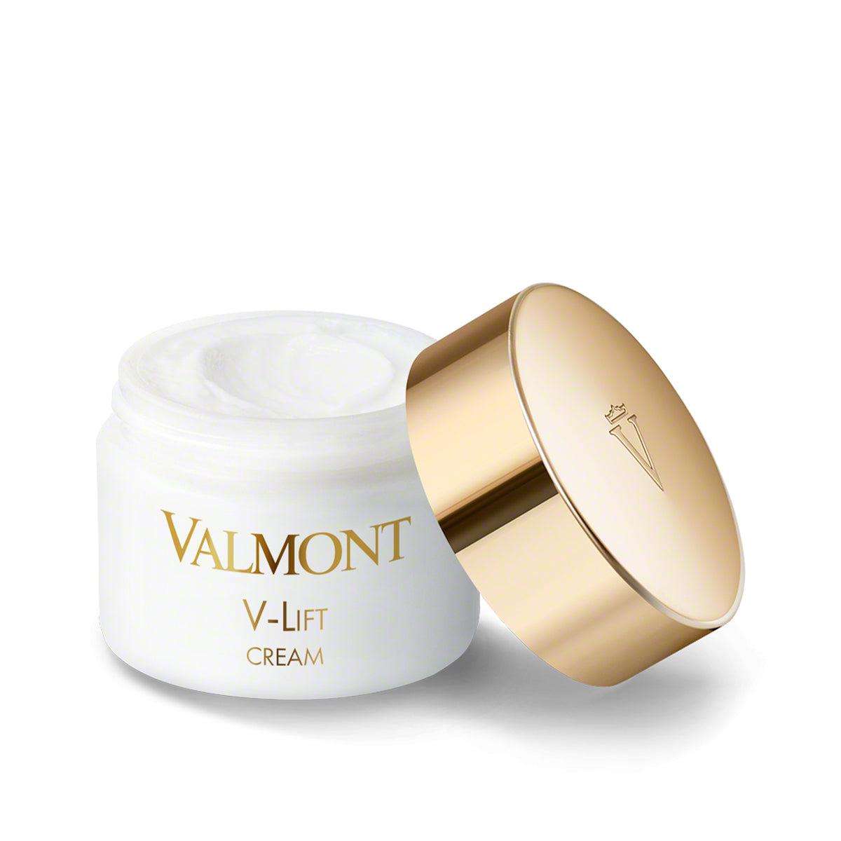 Valmont V-Lift Cream jar with gold lid on white background