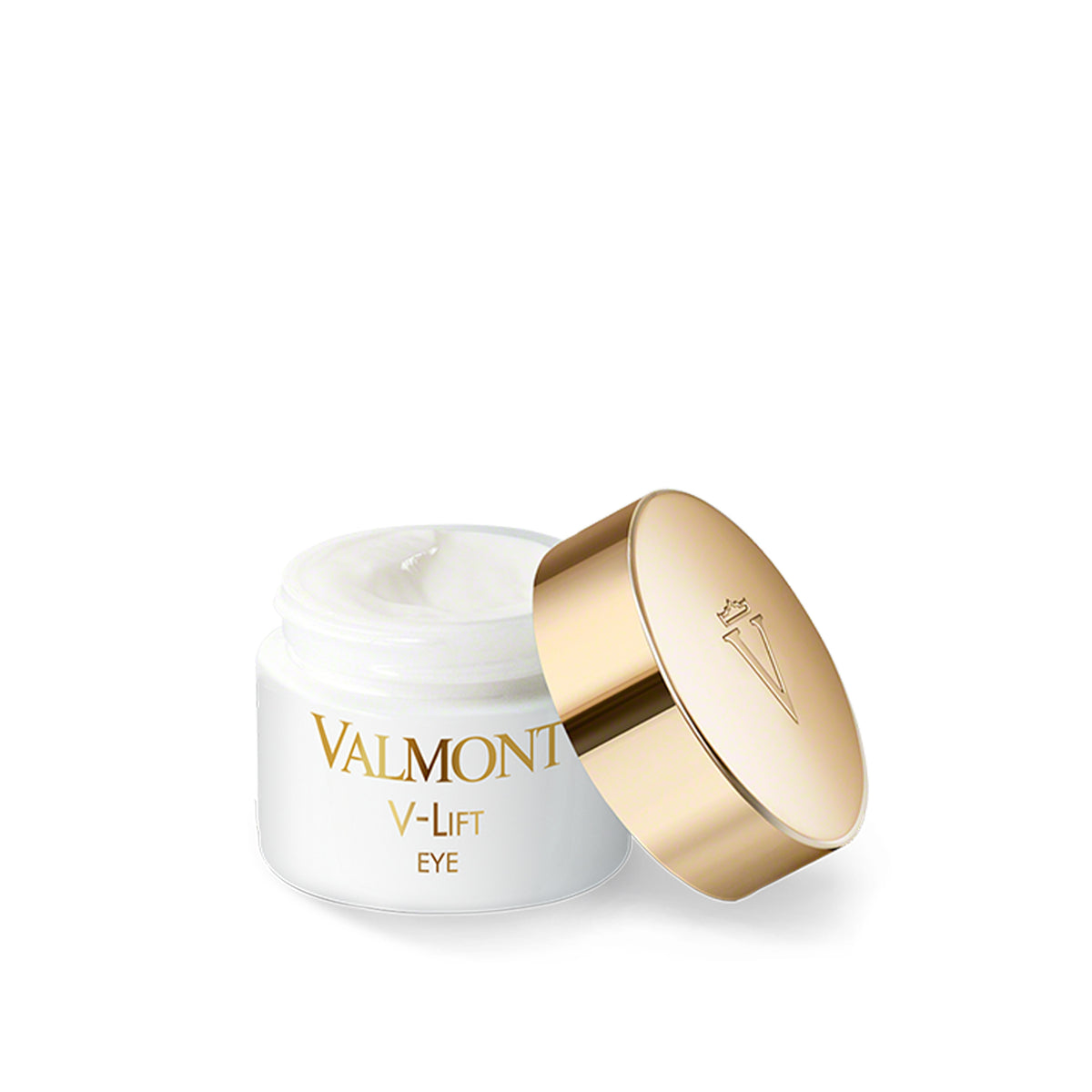 Valmont V-Lift Eye cream jar with gold lid on white background