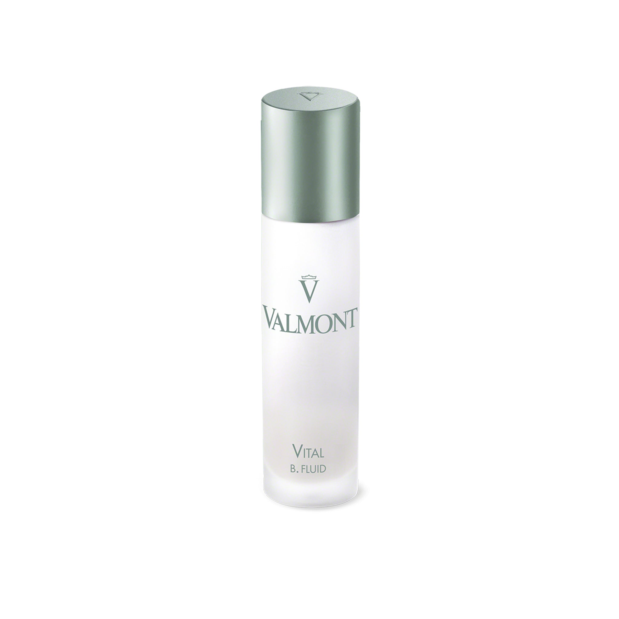 Valmont skincare bottle with silver cap on a white background