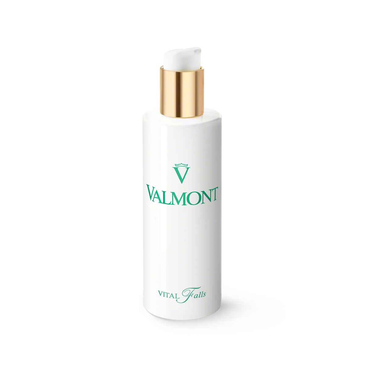 Valmont skincare bottle with gold cap on a white background