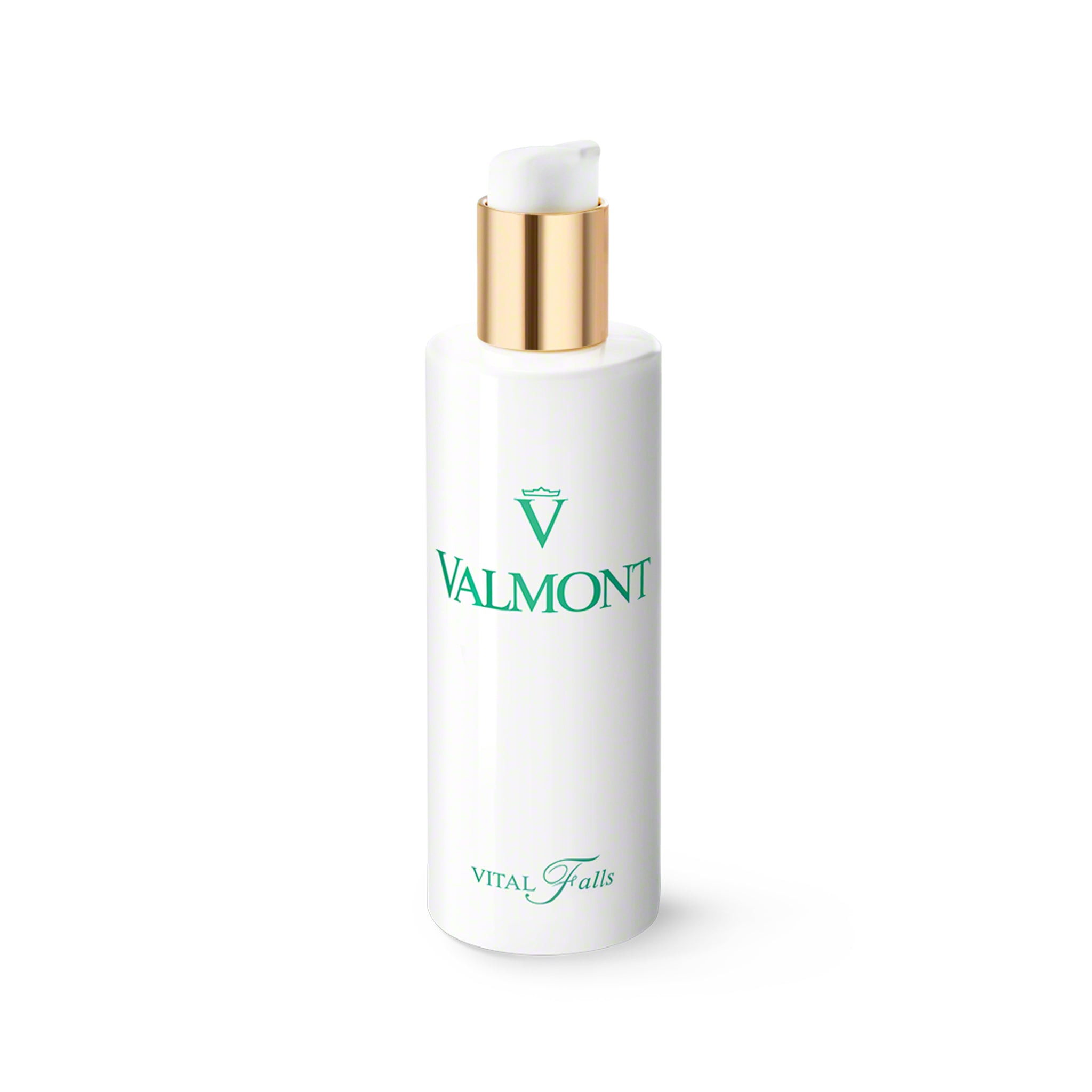 Valmont skincare bottle with gold cap on a white background