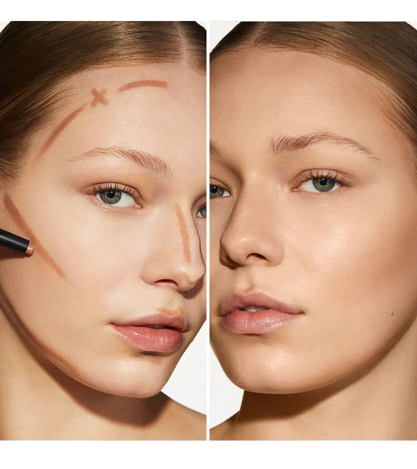 Model wearing Victoria Beckham Beauty Contour Stylus in Travertine
