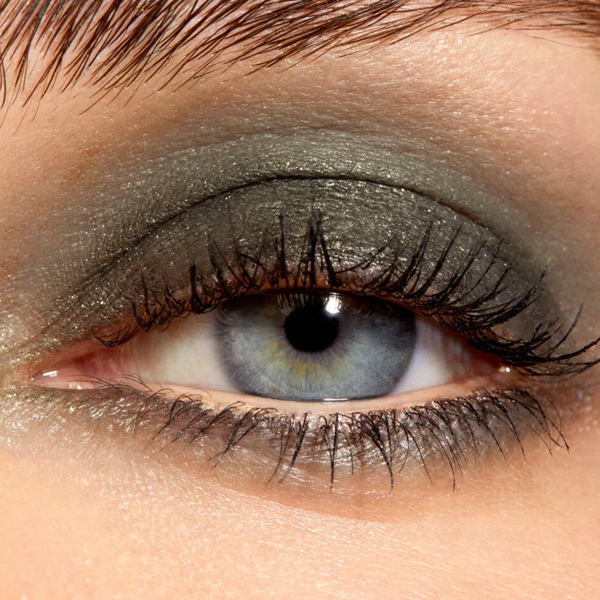 Close up of eye wearing Victoria Beckham EyeWear in Bottle Green