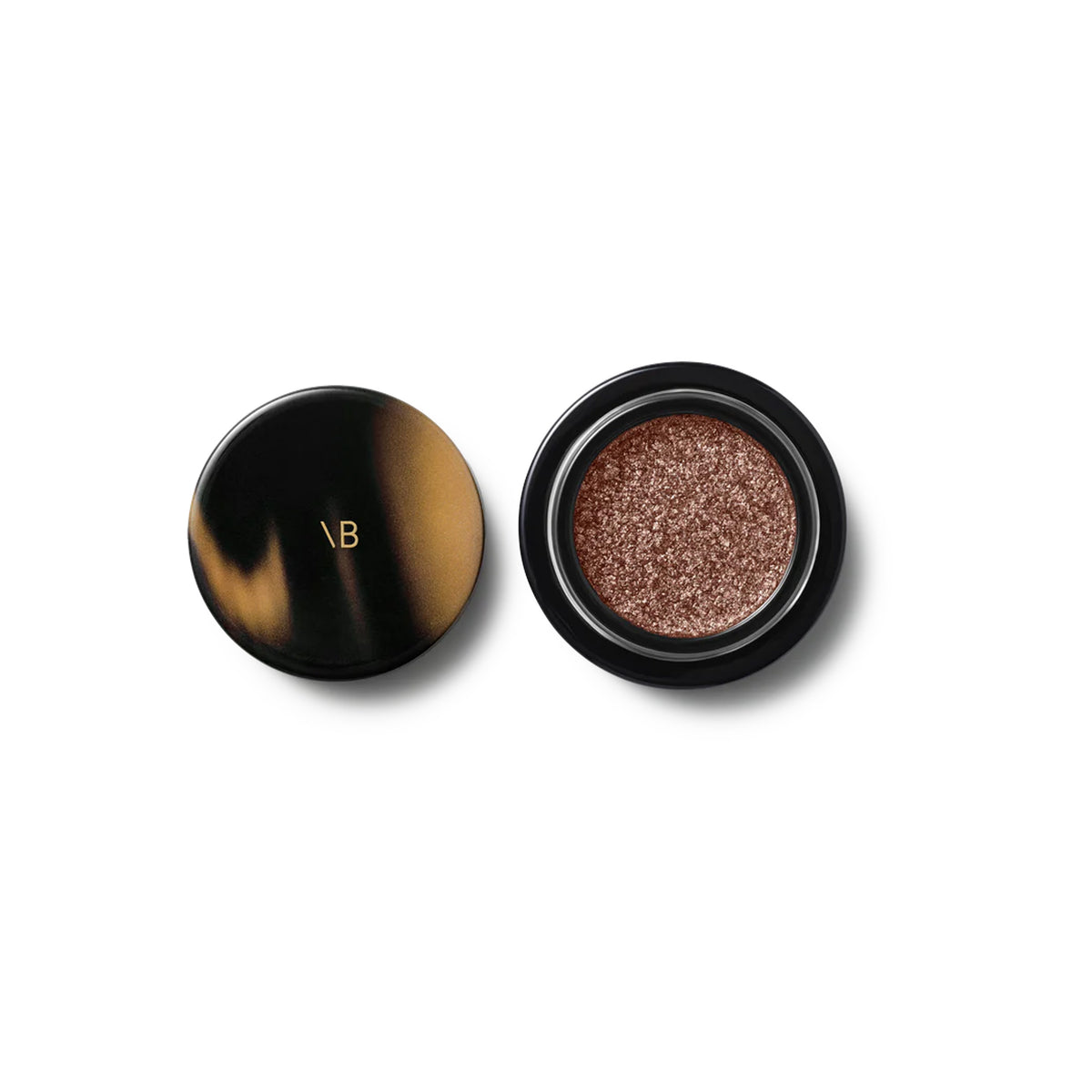 Rose gold shimmery eyeshadow in round container