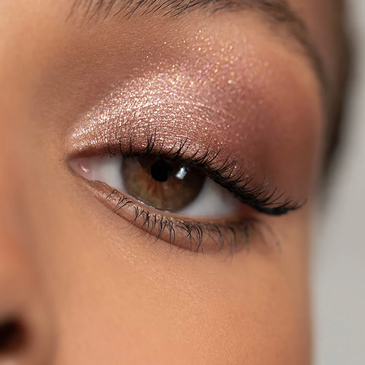 Rose gold eyeshadow on eyelid