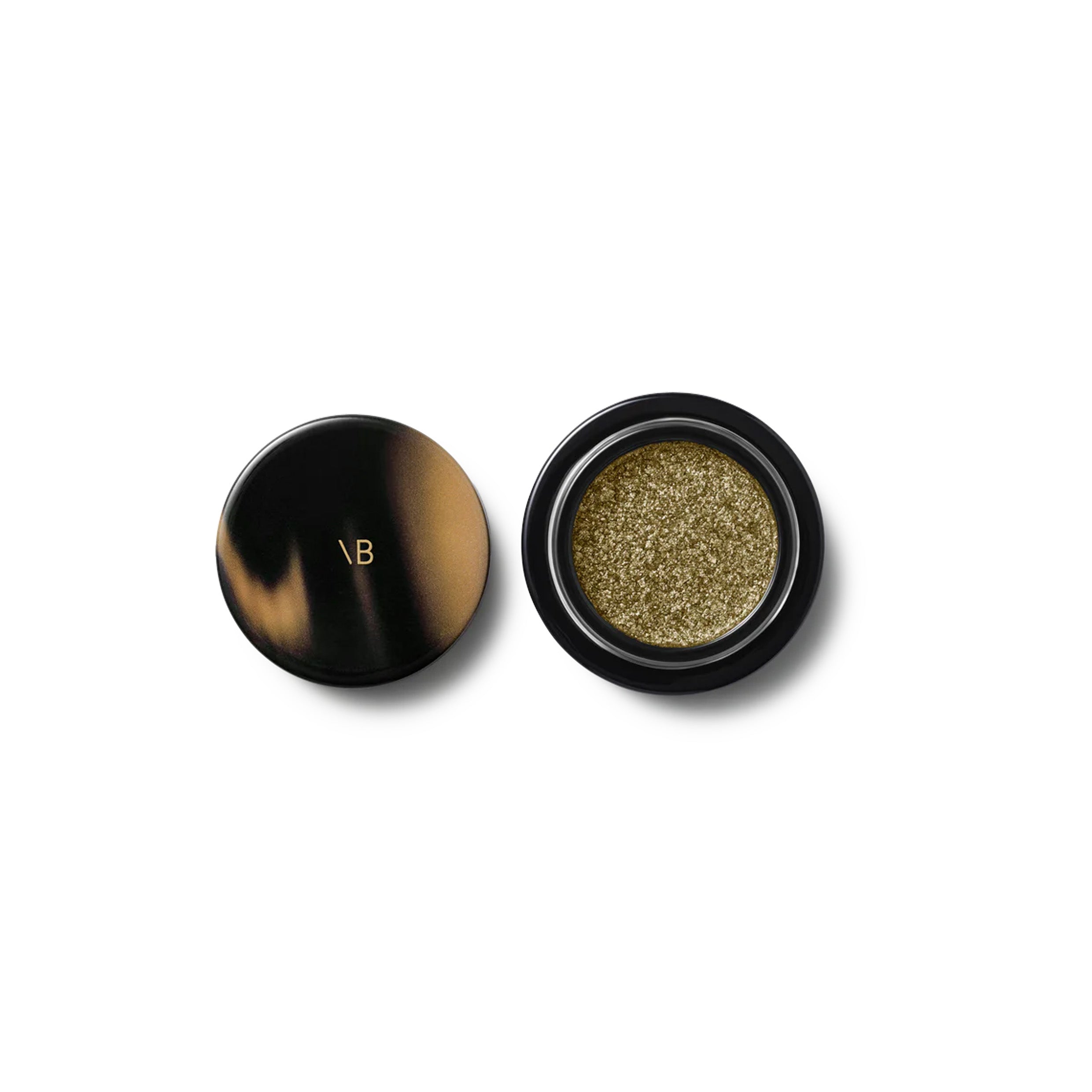 Shimmery gold eye shadow in round container
