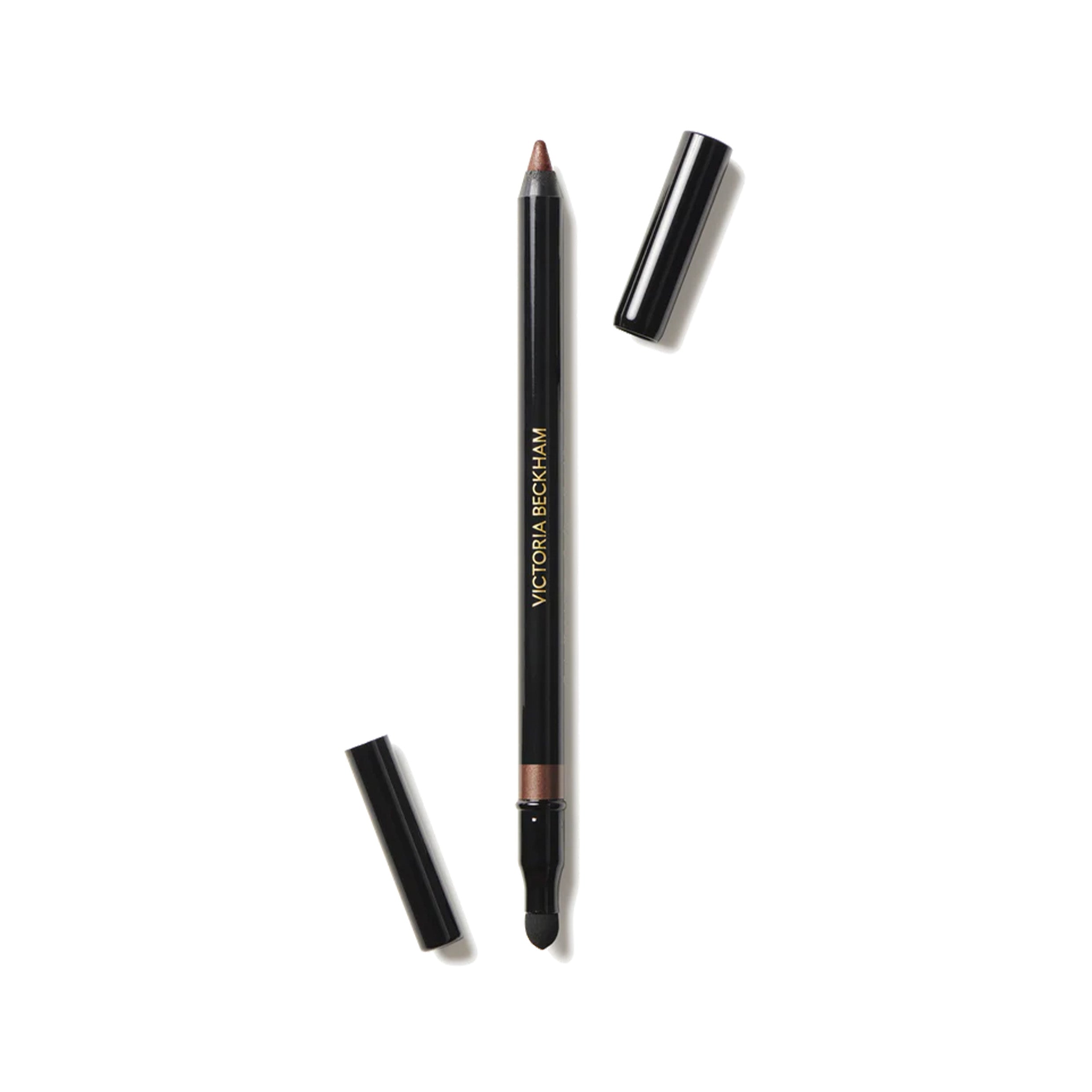 Victoria Beckham Beauty Satin Kajal Liner in Cinnamon color, with cap off, displayed on a white background.