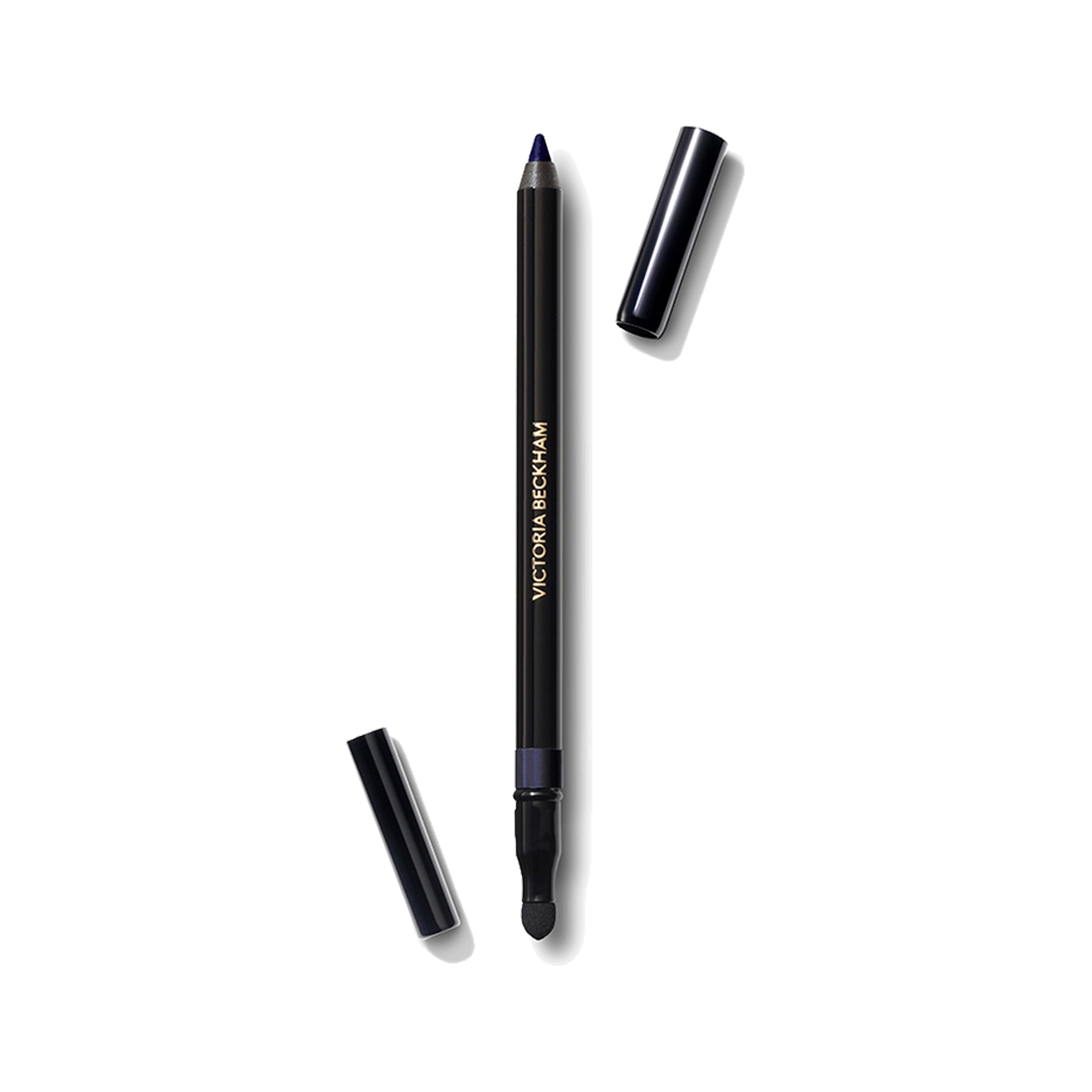 Victoria Beckham Beauty Satin Kajal Liner in Navy Noir color with the cap off, showing the black pencil lead.