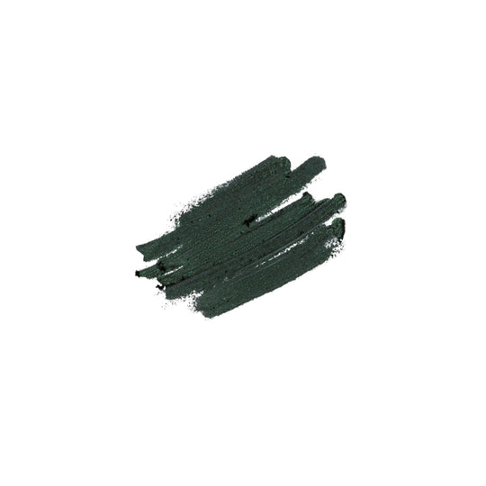 A pencil eyeliner swatch in a green shade, on a white background.