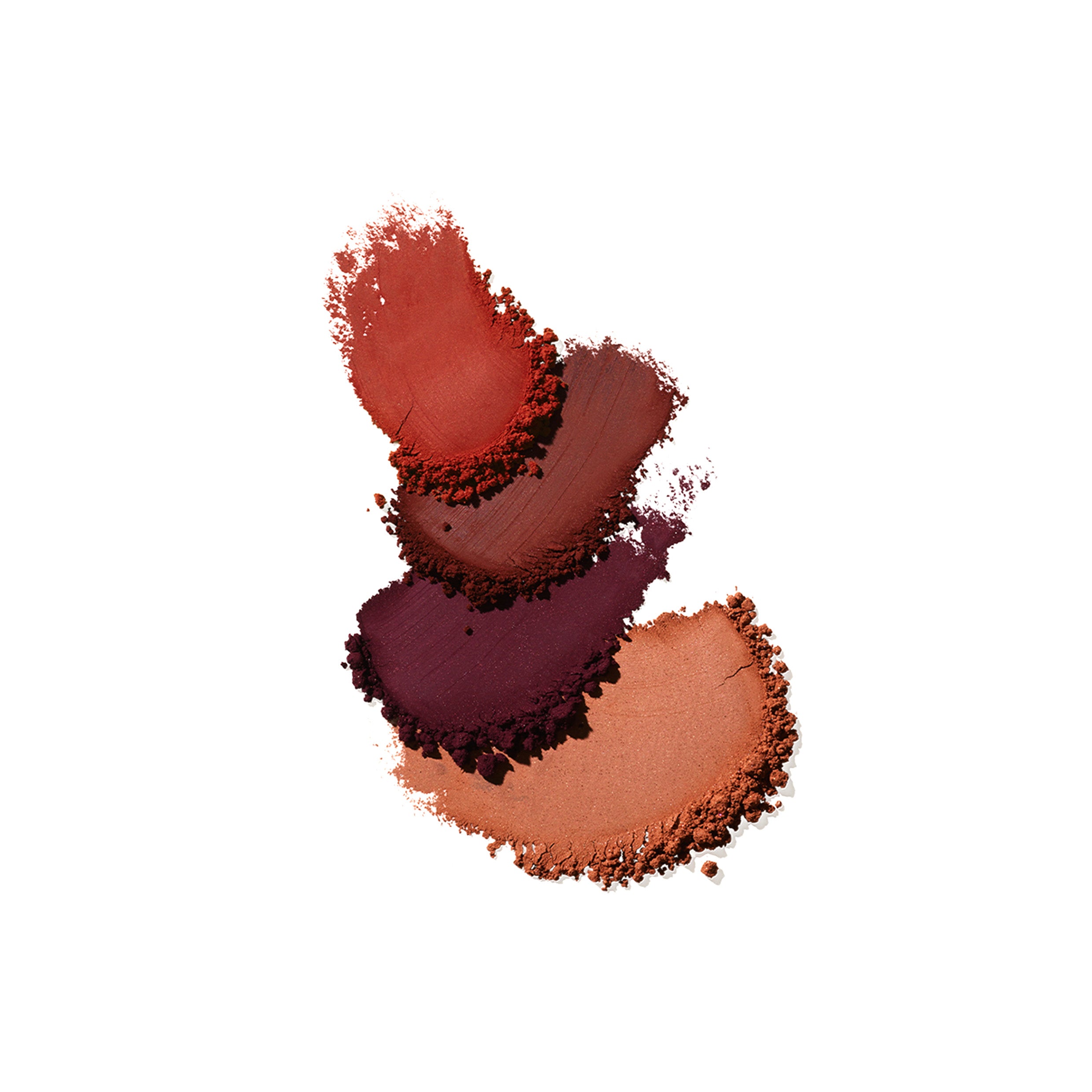4 shades of eyeshadow swatches on a white background