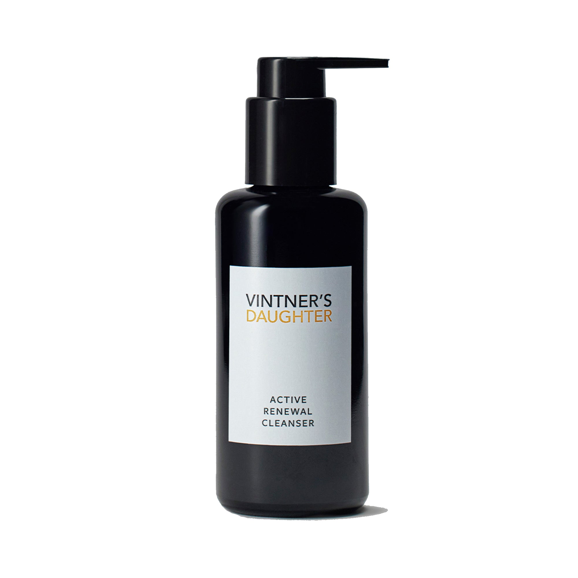 Black bottle of Vintner's Daughter Active Renewal Cleanser on a white background