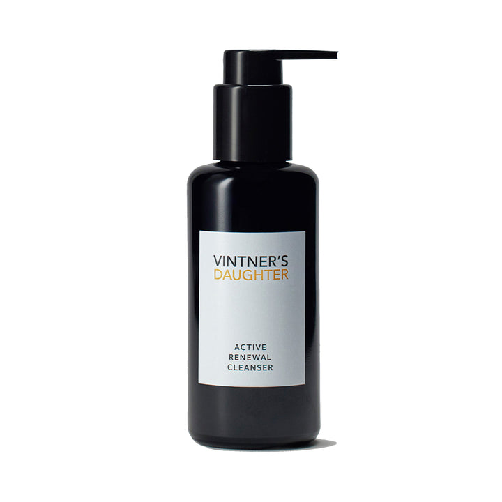 Black bottle of Vintner's Daughter Active Renewal Cleanser on a white background