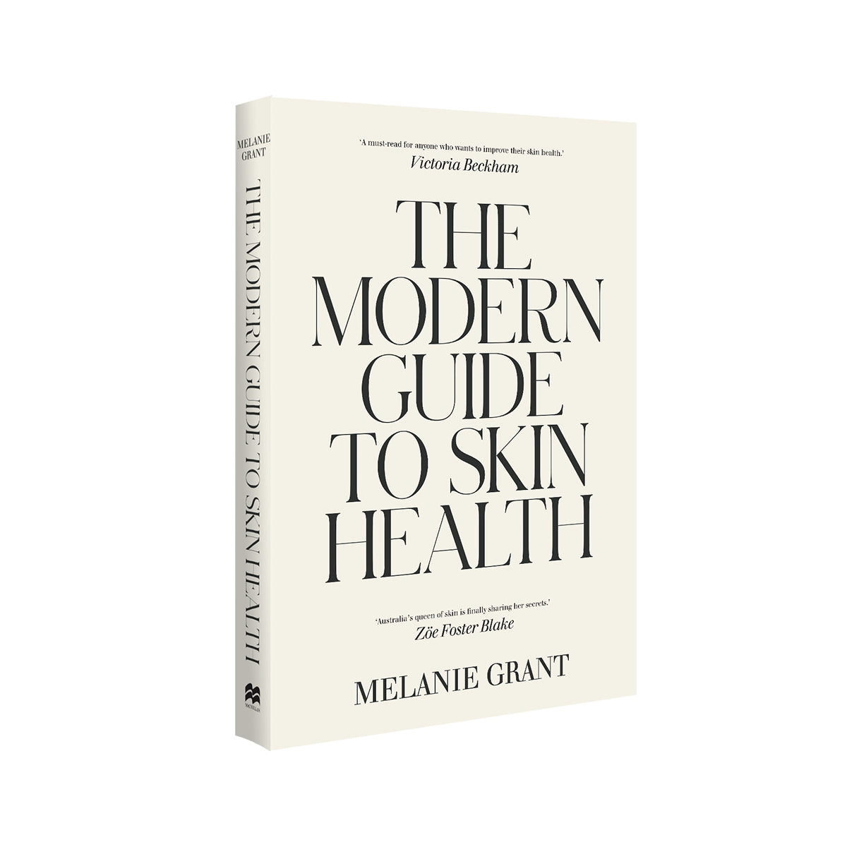 A book cover titled 'The Modern Guide To Skin Health' by Melanie Grant.